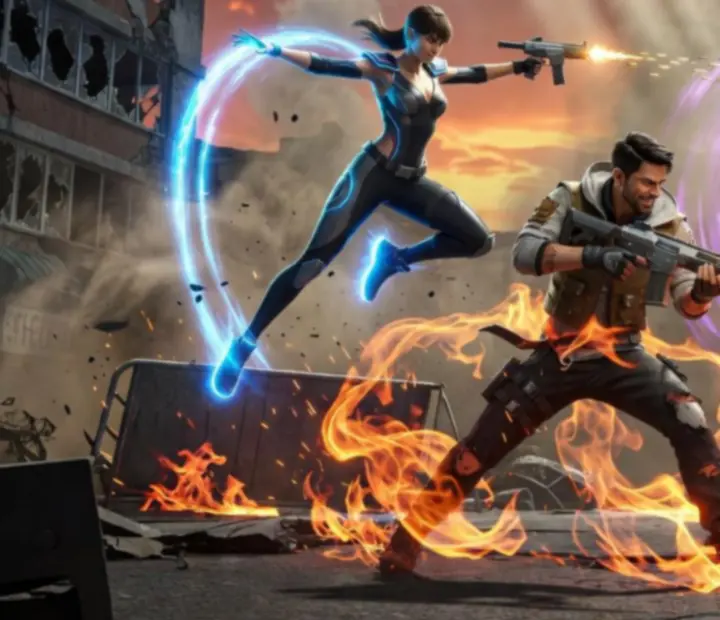 Koh, Skyler, Alok és más legendás Free Fire MAX karakterek akció közben