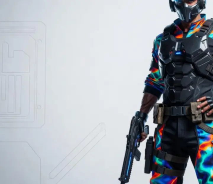Free Fire MAX karakter 3D render ikonikus skin-nel