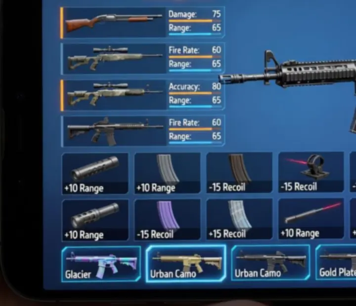 Fegyverloadout kiválasztó képernyő Free Fire MAX-ben